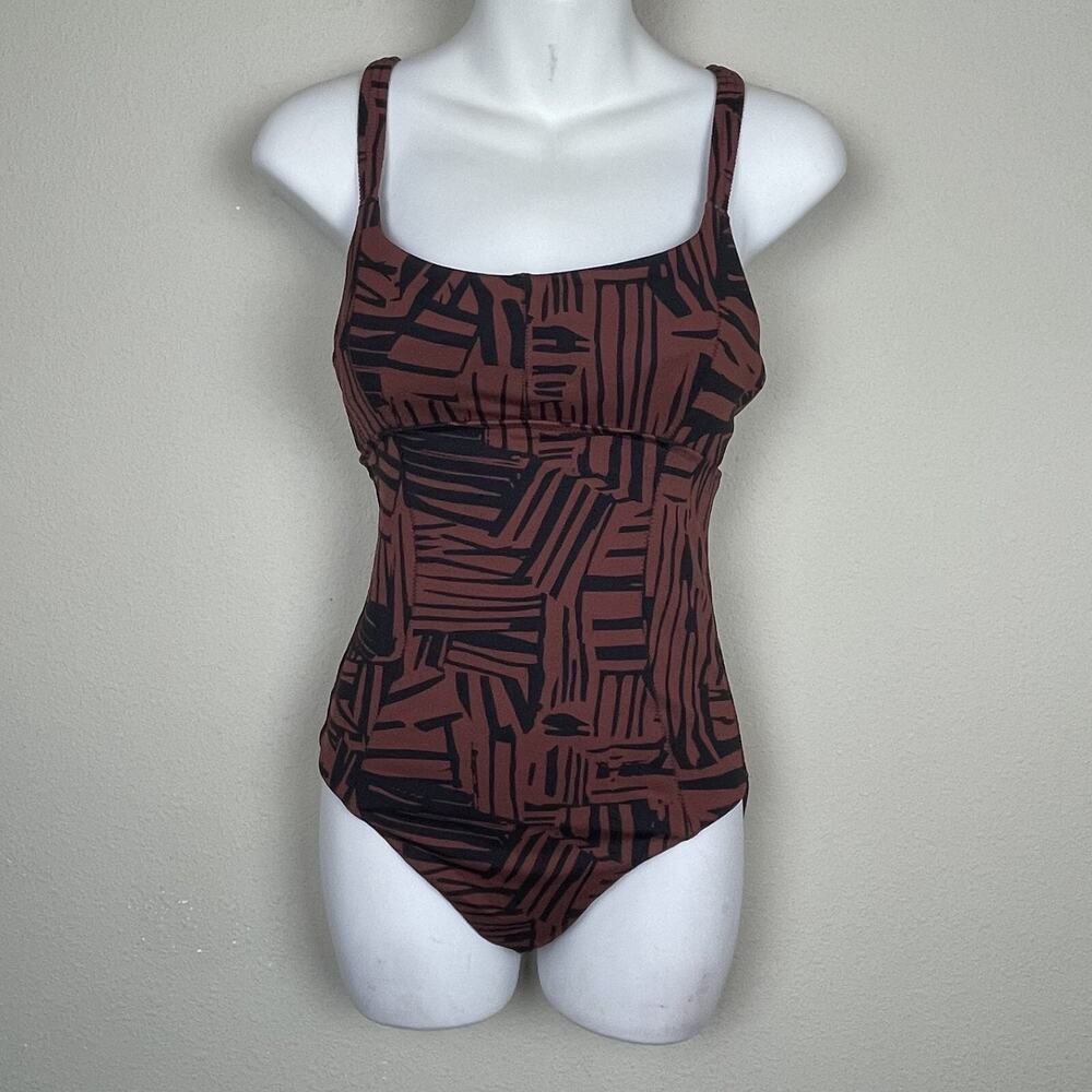 Athleta One Piece Swimsuit Size S Brown Black Padded Resort Beachwear